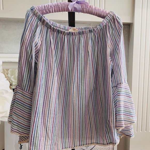 SOLITAIRE RAINBOW STRIPED BELL SLEEVE OFF SHOULDER - Picture 8 of 16